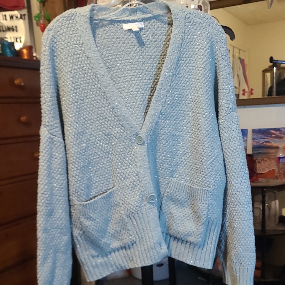 LC Lauren Conrad Light Blue Textured Cardigan